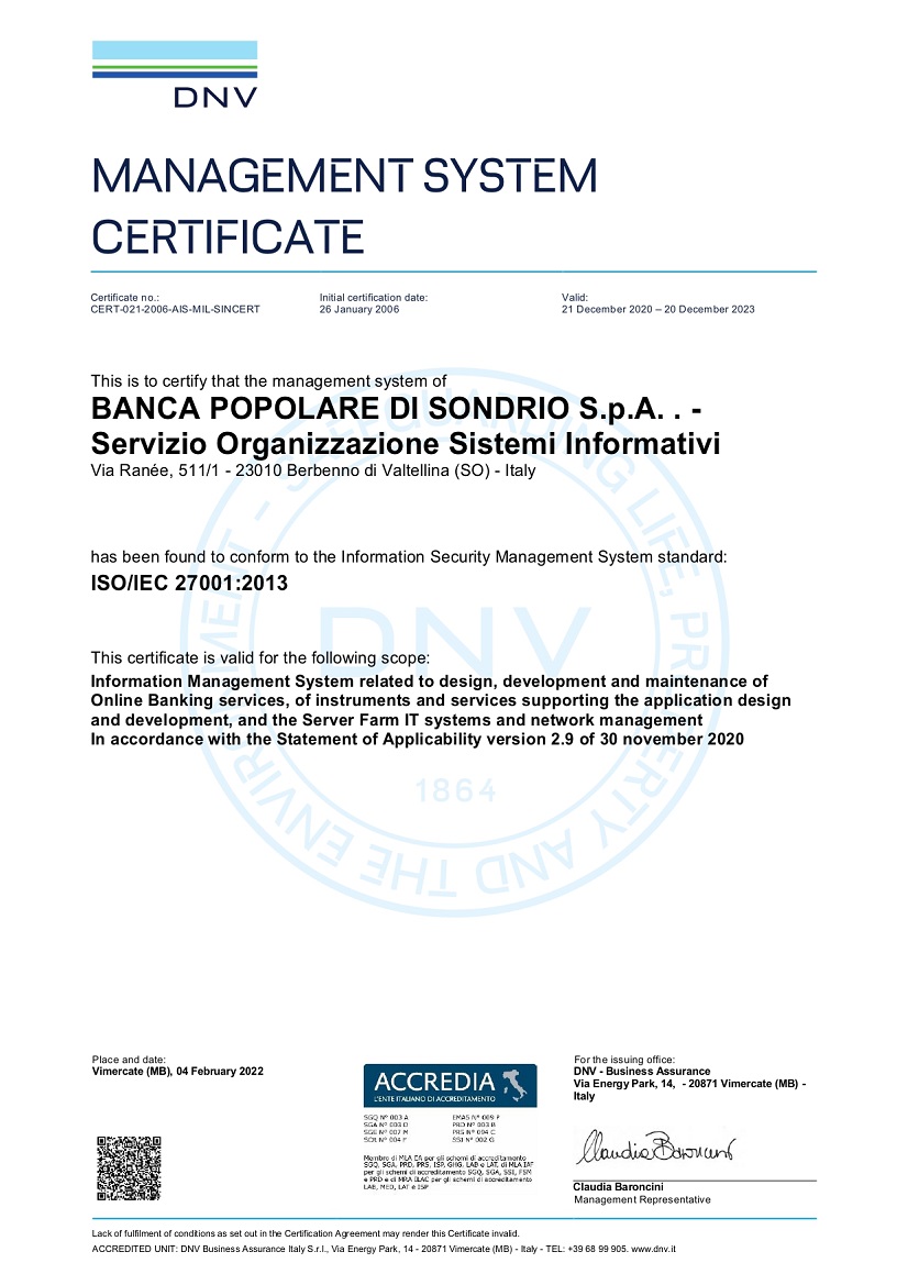 Certificato DNV ISO 27001